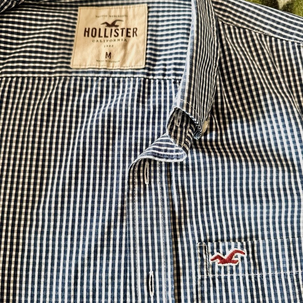 Hollister Men's Blue and White Checkered Shirt